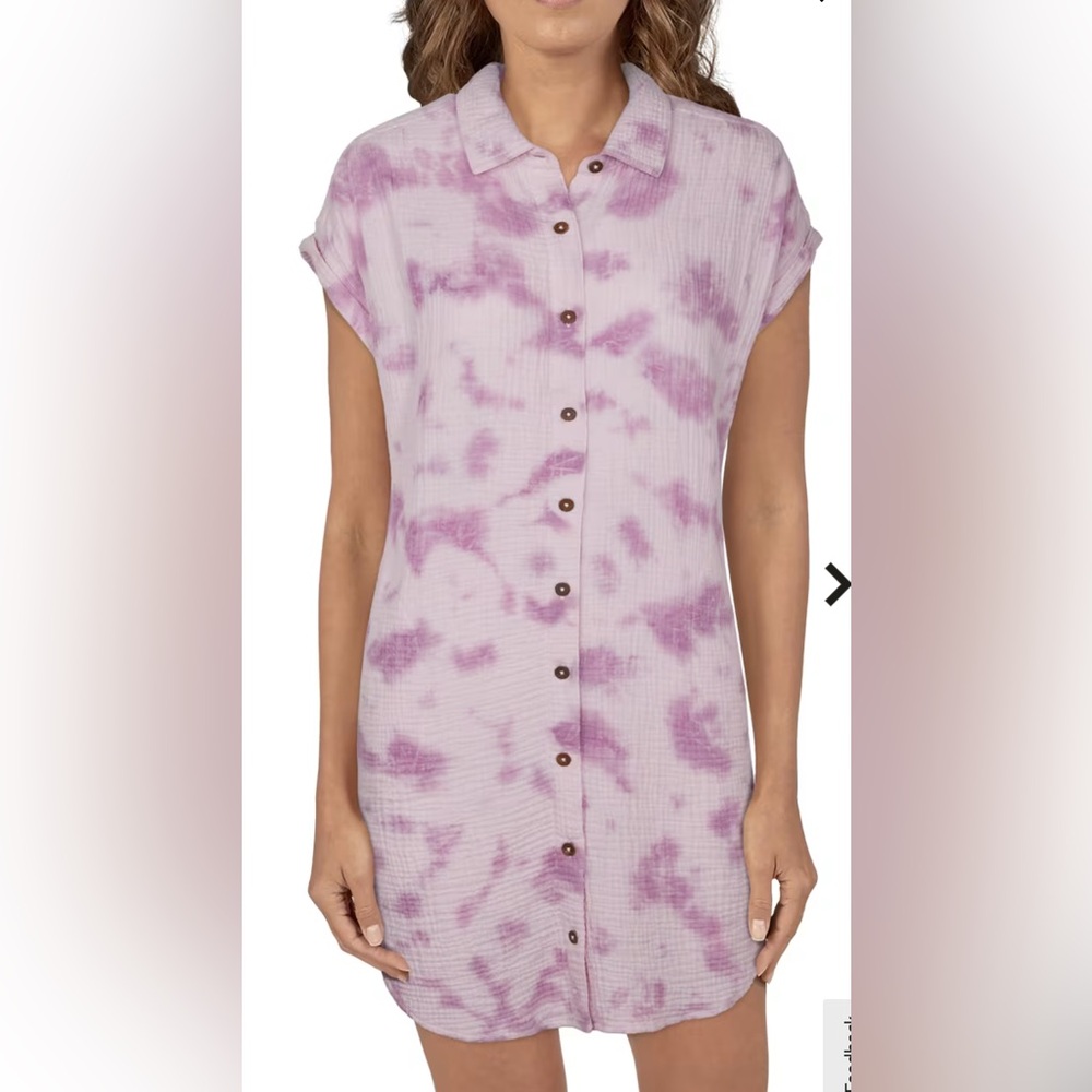 Natural Reflections Double Cloth Shirt Dress Med Pastel Lavender Tie Dye Cotton